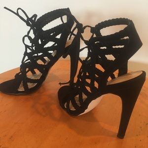 Braided Faux Suede Black Heel